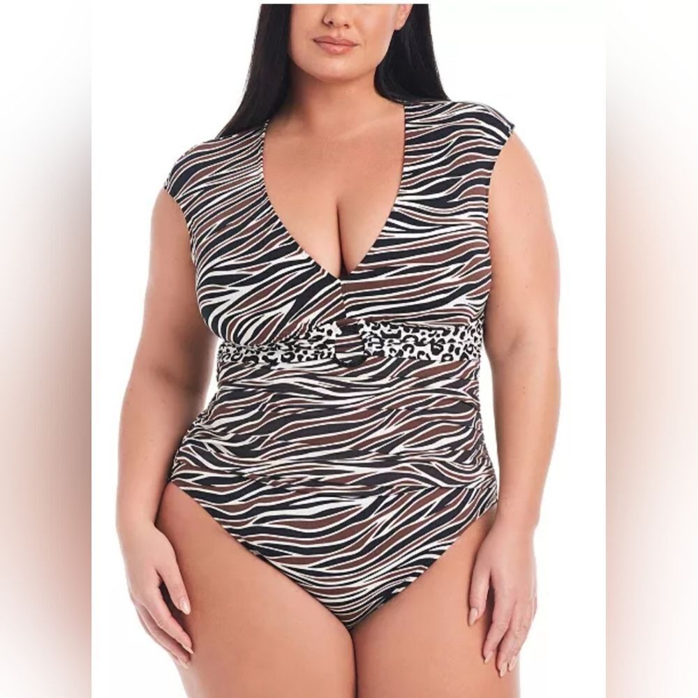 Bleu Rod Beattie Animal Printed Cap-Sleeve One-Piece Swimsuit NWOT Size 20W